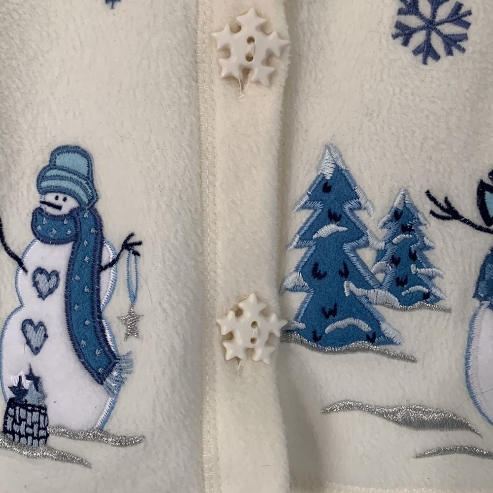 Euc Fashion Bug Snowman/Snowflake Button-Down Fle… - image 4